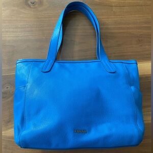 Fossil Blue Leather Tote Bag